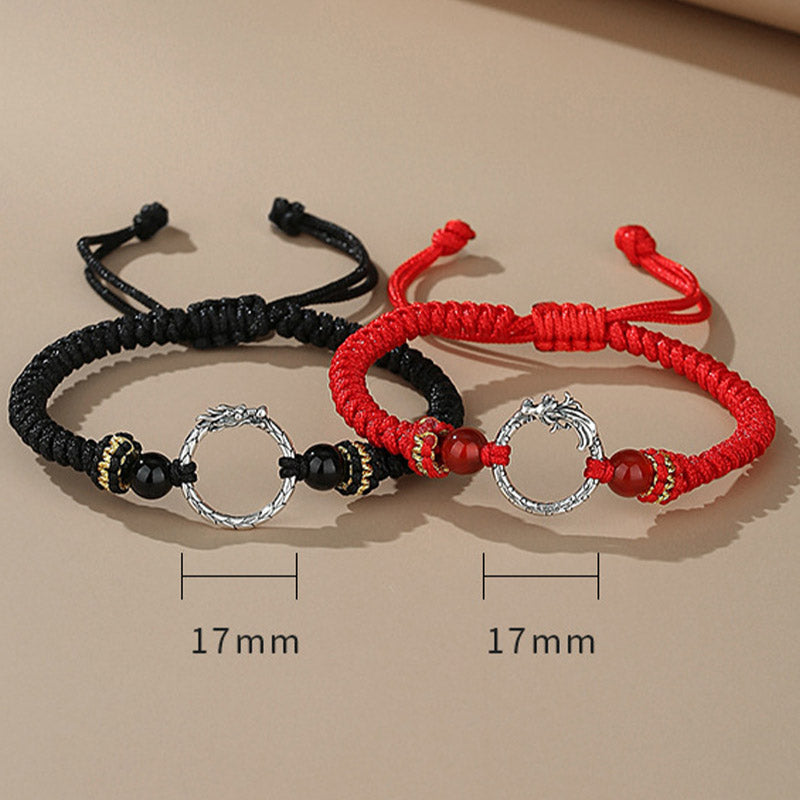 Karma Stone Handmade 925 Sterling Silver Year of the Dragon Phoenix Peace Buckle Luck Couple Bracelet