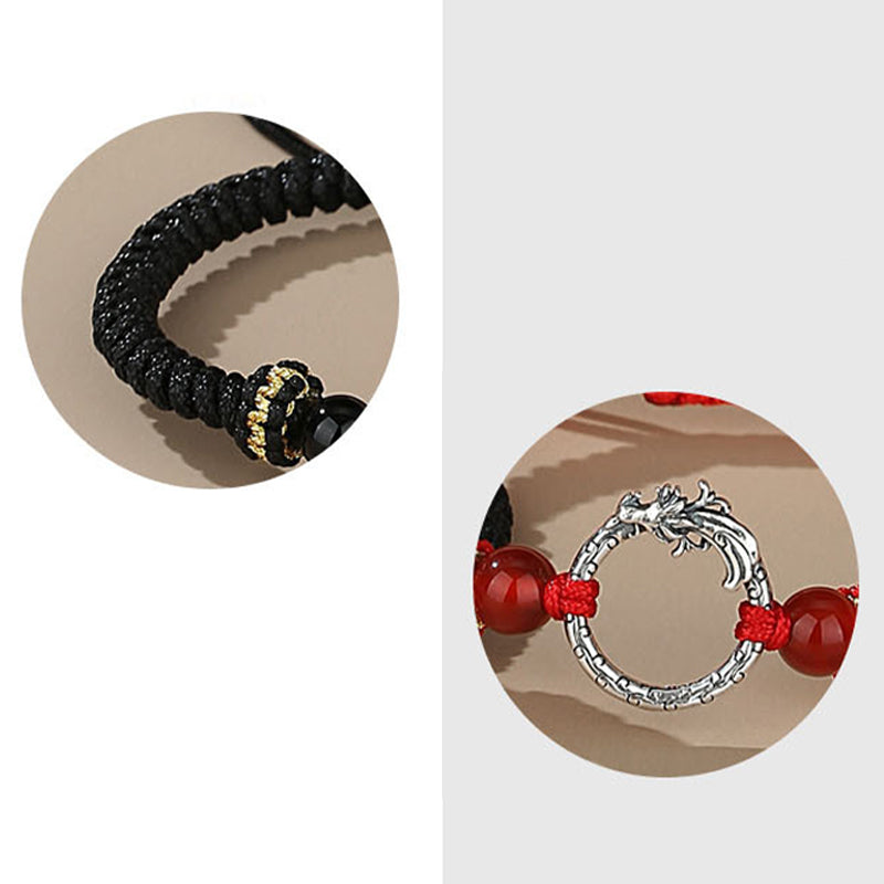 Karma Stone Handmade 925 Sterling Silver Year of the Dragon Phoenix Peace Buckle Luck Couple Bracelet