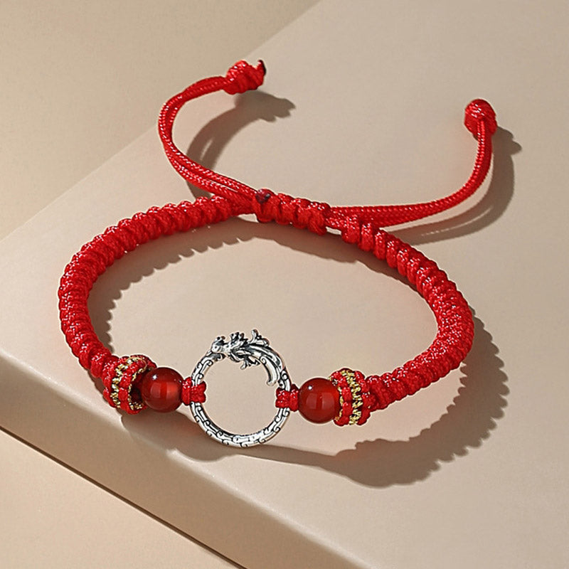 Karma Stone Handmade 925 Sterling Silver Year of the Dragon Phoenix Peace Buckle Luck Couple Bracelet