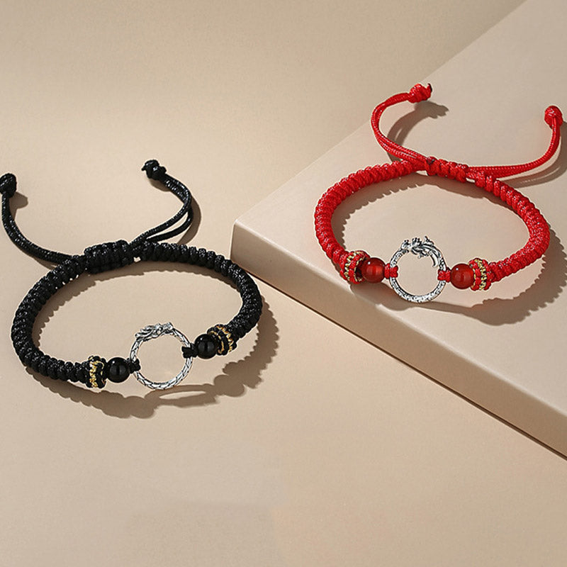 Karma Stone Handmade 925 Sterling Silver Year of the Dragon Phoenix Peace Buckle Luck Couple Bracelet