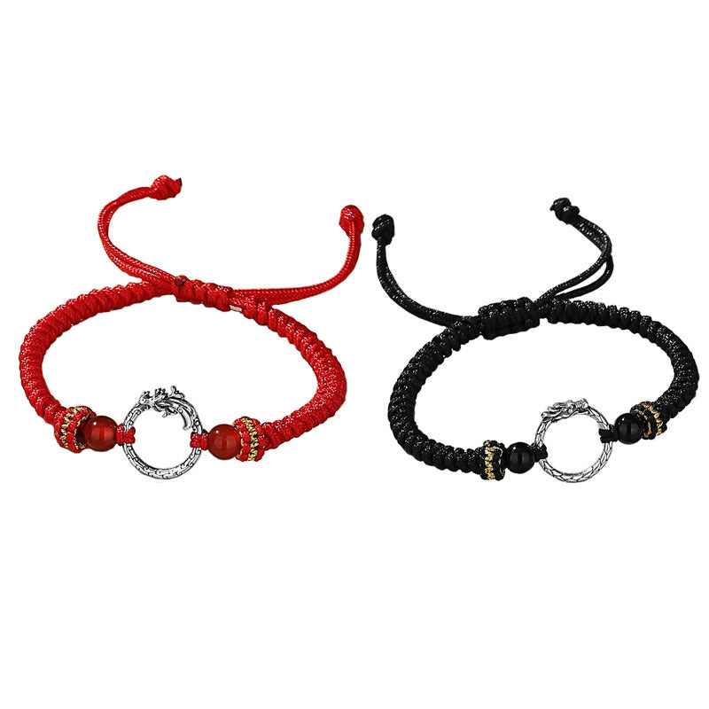 Karma Stone Handmade 925 Sterling Silver Year of the Dragon Phoenix Peace Buckle Luck Couple Bracelet