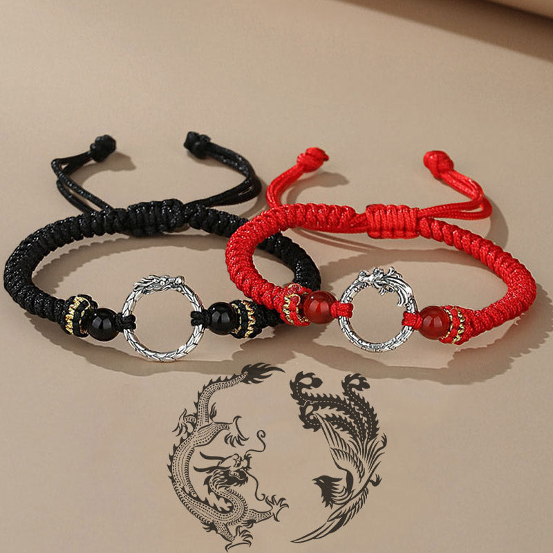 Karma Stone Handmade 925 Sterling Silver Year of the Dragon Phoenix Peace Buckle Luck Couple Bracelet
