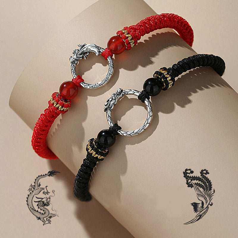 Karma Stone Handmade 925 Sterling Silver Year of the Dragon Phoenix Peace Buckle Luck Couple Bracelet
