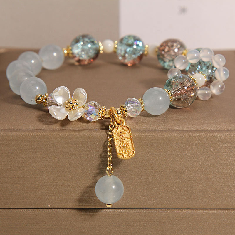 Karma Stone Natural Blue Crystal Amethyst Chalcedony Flower Healing Bracelet