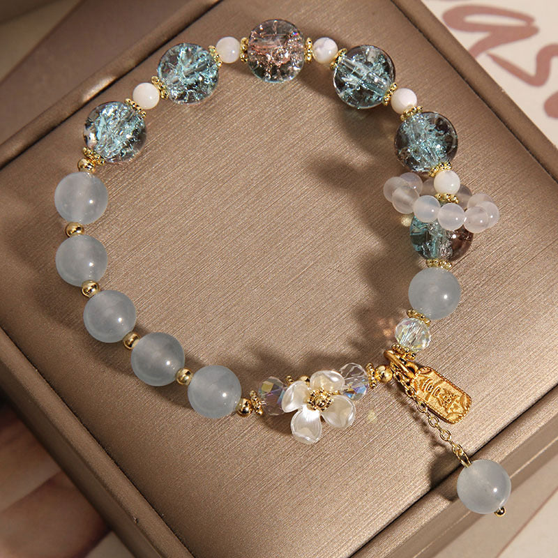 Karma Stone Natural Blue Crystal Amethyst Chalcedony Flower Healing Bracelet