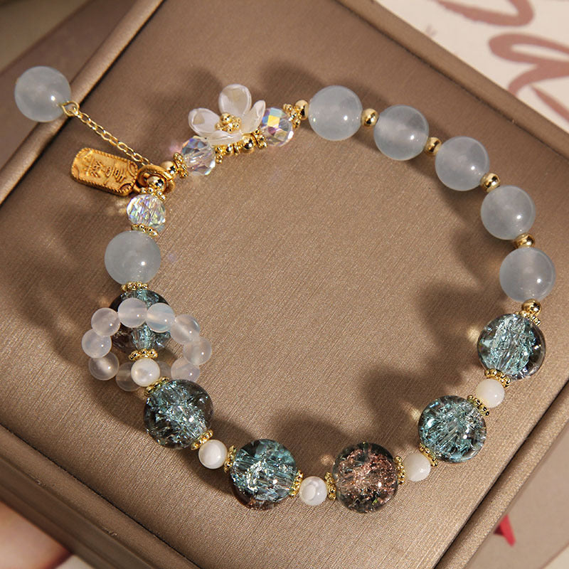 Karma Stone Natural Blue Crystal Amethyst Chalcedony Flower Healing Bracelet