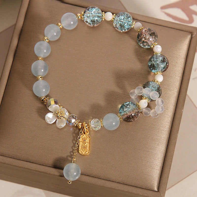 Karma Stone Natural Blue Crystal Amethyst Chalcedony Flower Healing Bracelet