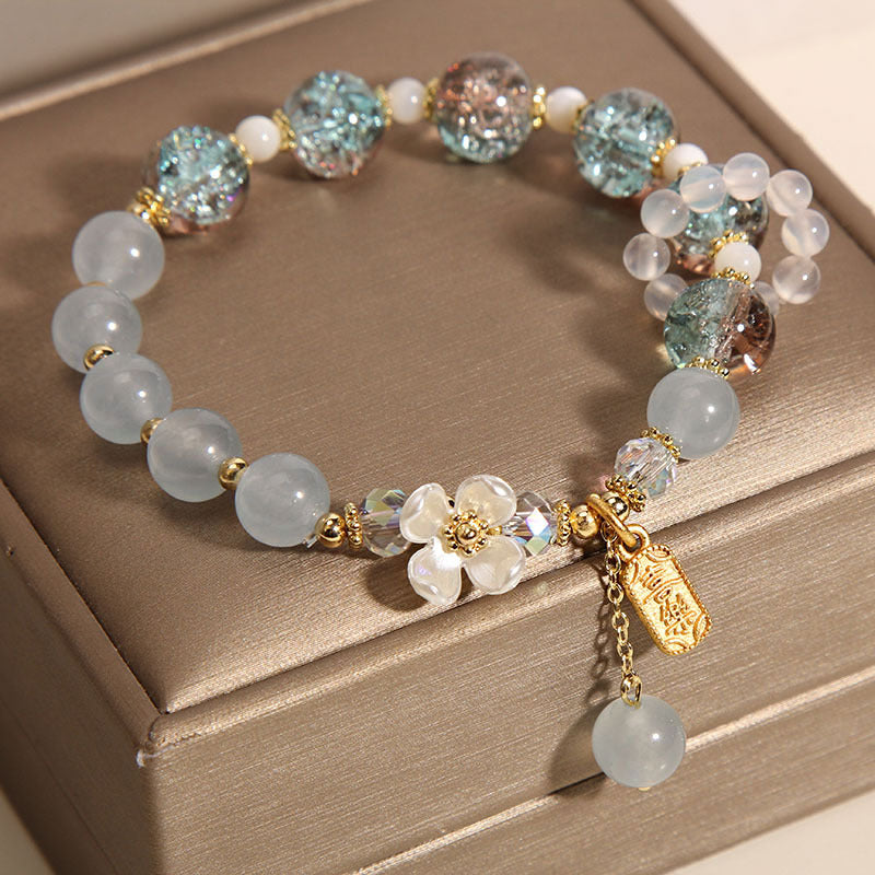 Karma Stone Natural Blue Crystal Amethyst Chalcedony Flower Healing Bracelet