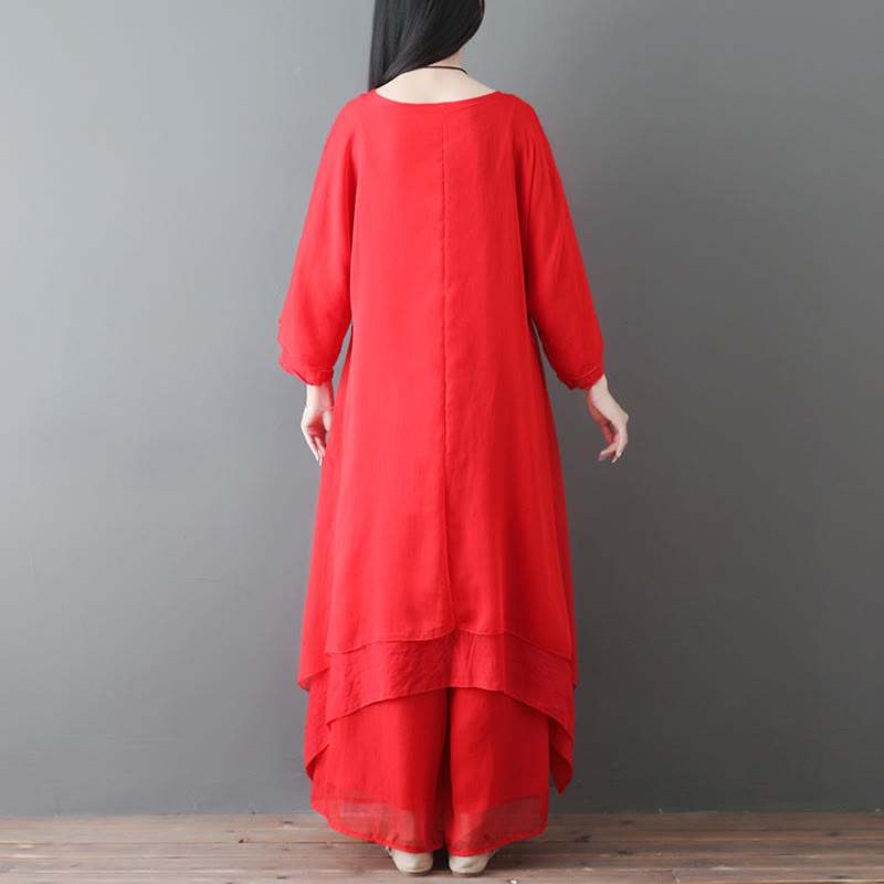 Karma Stone V-Neck Midi Tunic Dress Wide Leg Pants Meditation Zen Practice Dance Clothing