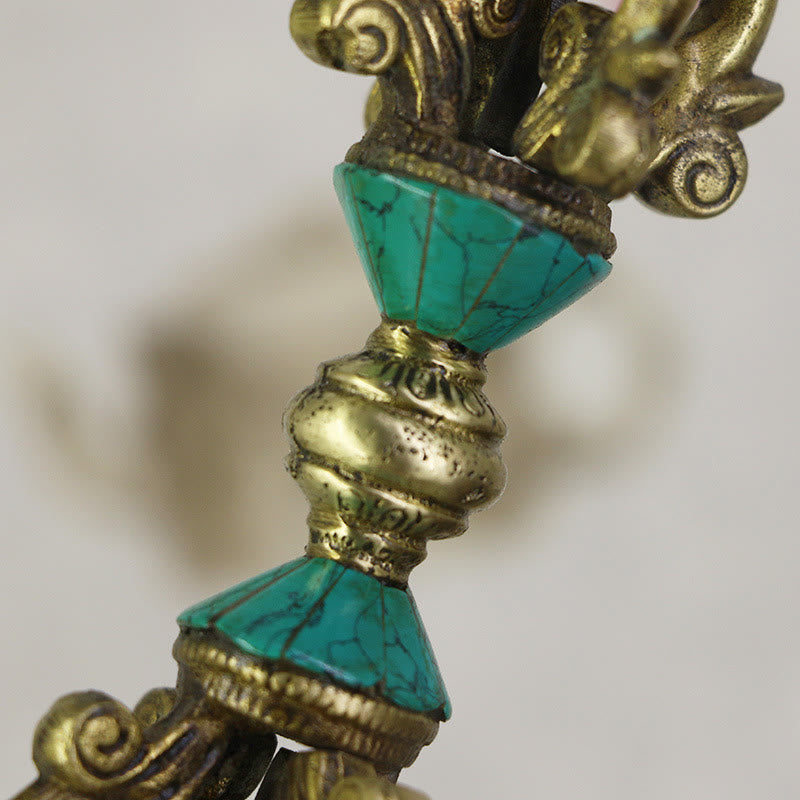 Karma Stone Tibetan Five Prong Vajra Dorje Handcrafted Nepal Spiritual Power Copper Decoration