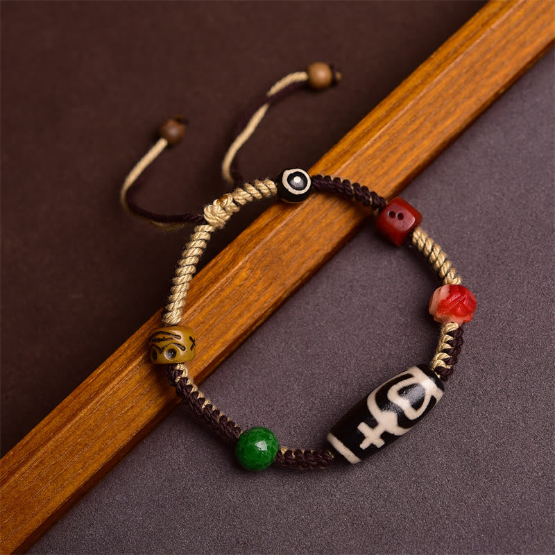 Karma Stone Handmade Tibetan Dzi Bead Wealth Braided Rope Bracelet