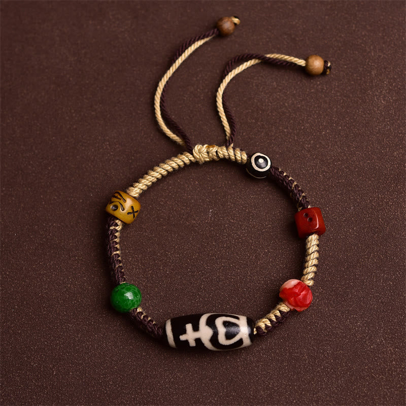 Karma Stone Handmade Tibetan Dzi Bead Wealth Braided Rope Bracelet