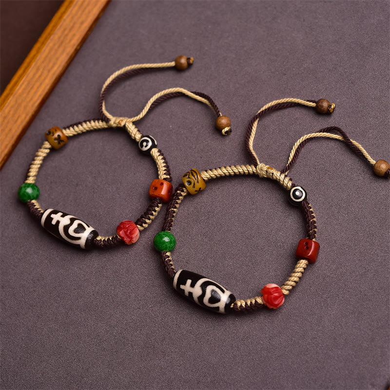 Karma Stone Tibetan Dzi Wealth Hand-woven Rope Tibetan Bracelet