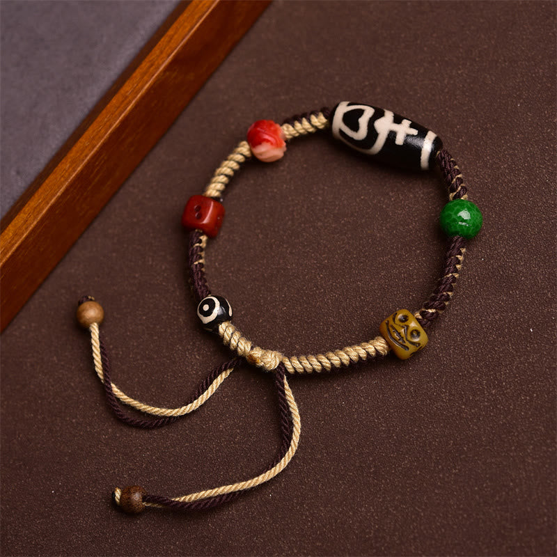 Karma Stone Tibetan Dzi Wealth Hand-woven Rope Tibetan Bracelet