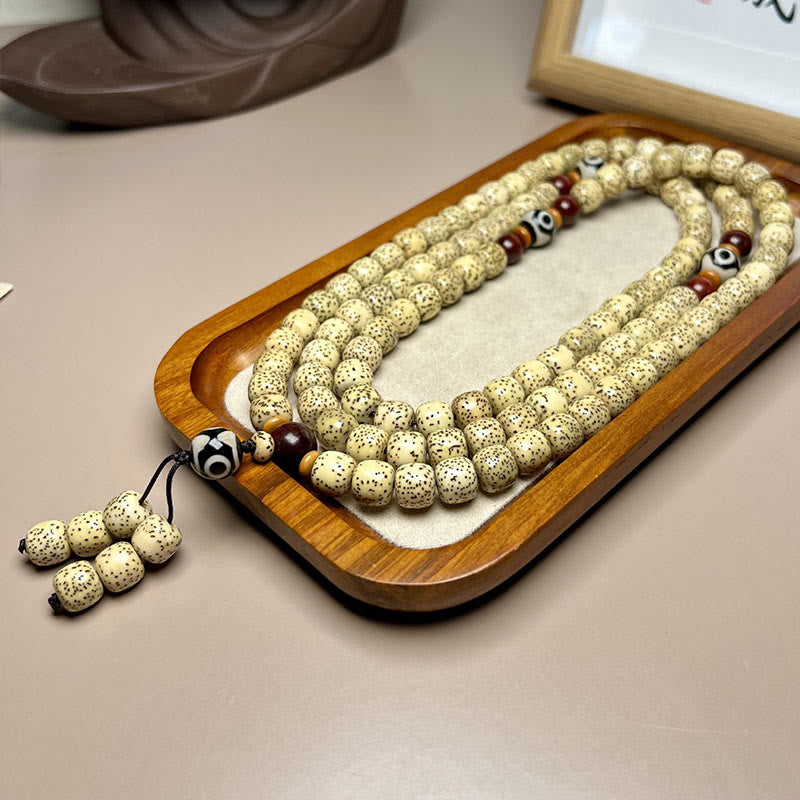 Karma Stone 108 Mala Beads Bodhi Seed Dzi Bead Keep Away Evil Spirits Bracelet