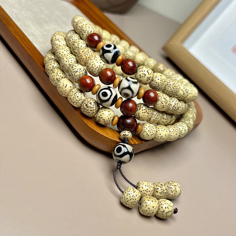 Karma Stone 108 Mala Beads Bodhi Seed Dzi Bead Keep Away Evil Spirits Bracelet