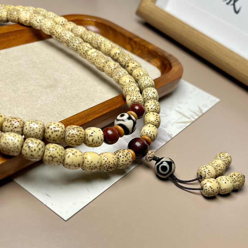 Karma Stone 108 Mala Beads Bodhi Seed Dzi Bead Keep Away Evil Spirits Bracelet