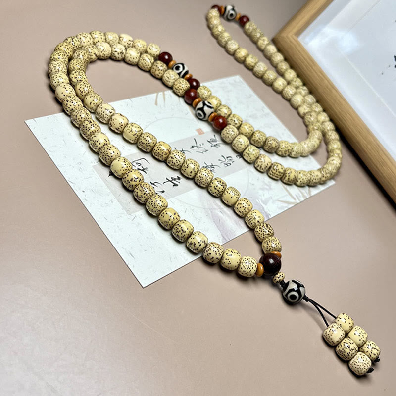Karma Stone 108 Mala Beads Bodhi Seed Dzi Bead Keep Away Evil Spirits Bracelet