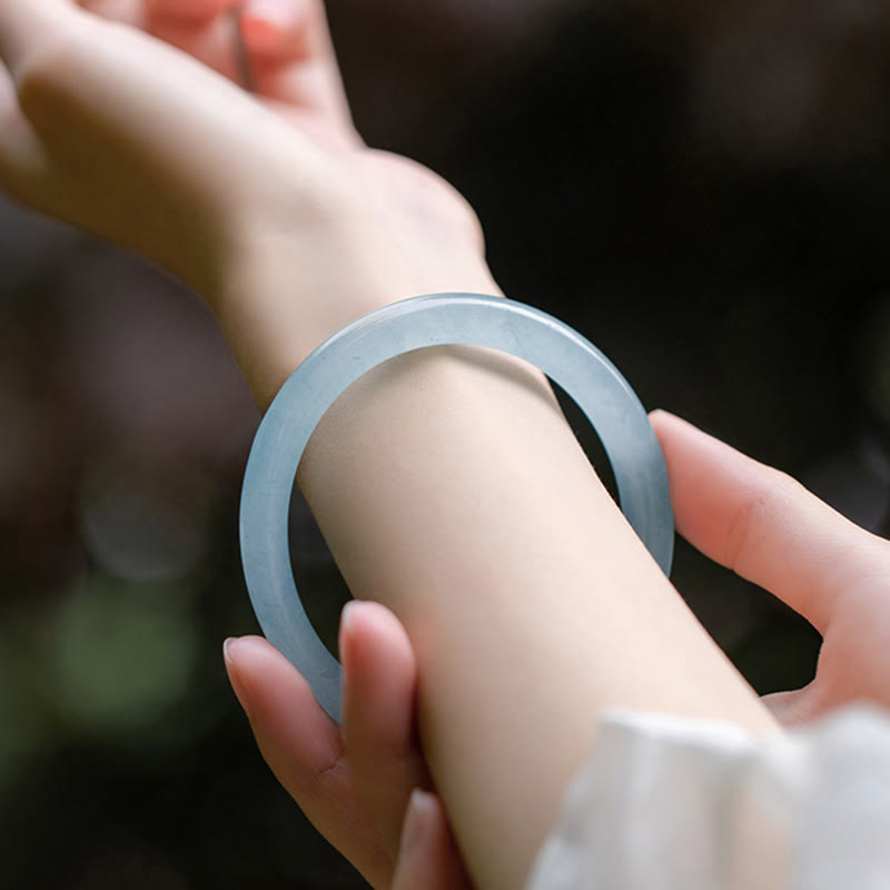 Karma Stone Natural Aquamarine Serenity Bangle Bracelet