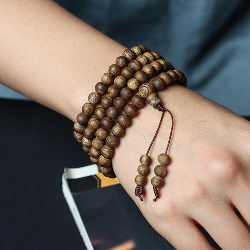 Karma Stone 108 Mala Beads Huizhou Green Qinan Agarwood Peace Strength Bracelet