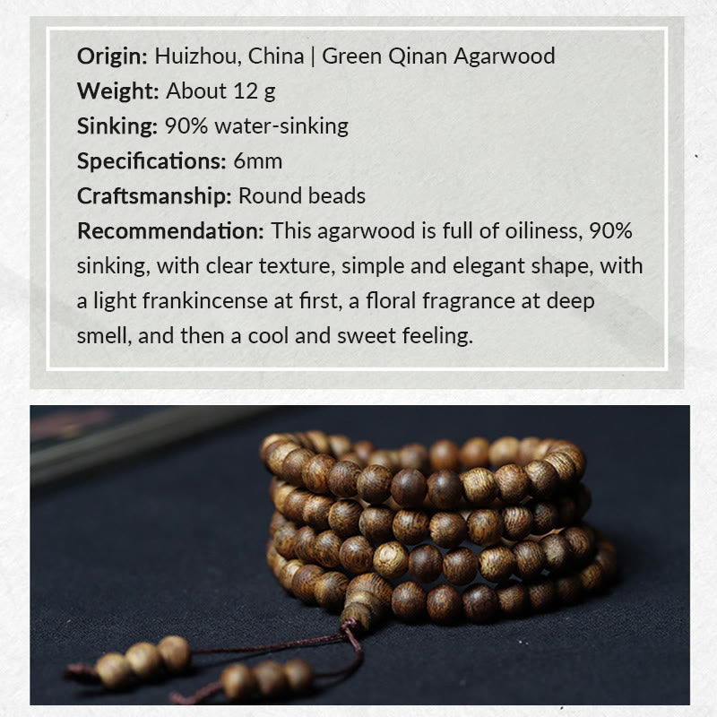 Karma Stone 108 Mala Beads Huizhou Green Qinan Agarwood Peace Strength Bracelet