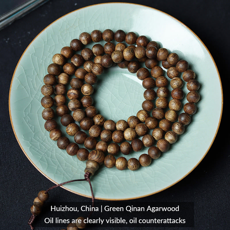 Karma Stone 108 Mala Beads Huizhou Green Qinan Agarwood Peace Strength Bracelet