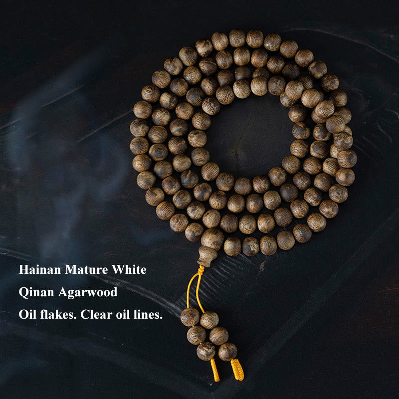 Karma Stone 108 Mala Beads Hainan White Qinan Agarwood Calm Strength Bracelet