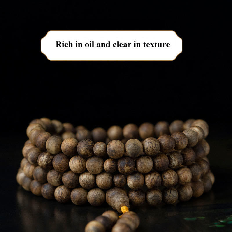Karma Stone 108 Mala Beads Hainan White Qinan Agarwood Calm Strength Bracelet