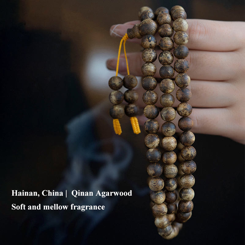 Karma Stone 108 Mala Beads Hainan White Qinan Agarwood Calm Strength Bracelet