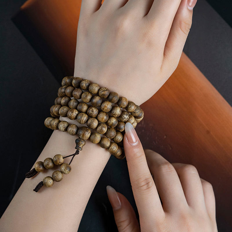 Karma Stone 108 Mala Beads Hainan White Qinan Agarwood Calm Strength Bracelet