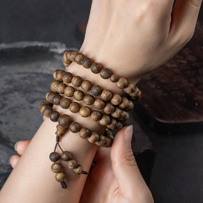 Karma Stone 108 Mala Beads Hainan White Qinan Agarwood Calm Strength Bracelet