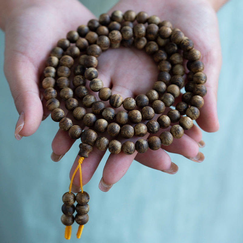 Karma Stone 108 Mala Beads Hainan White Qinan Agarwood Calm Strength Bracelet
