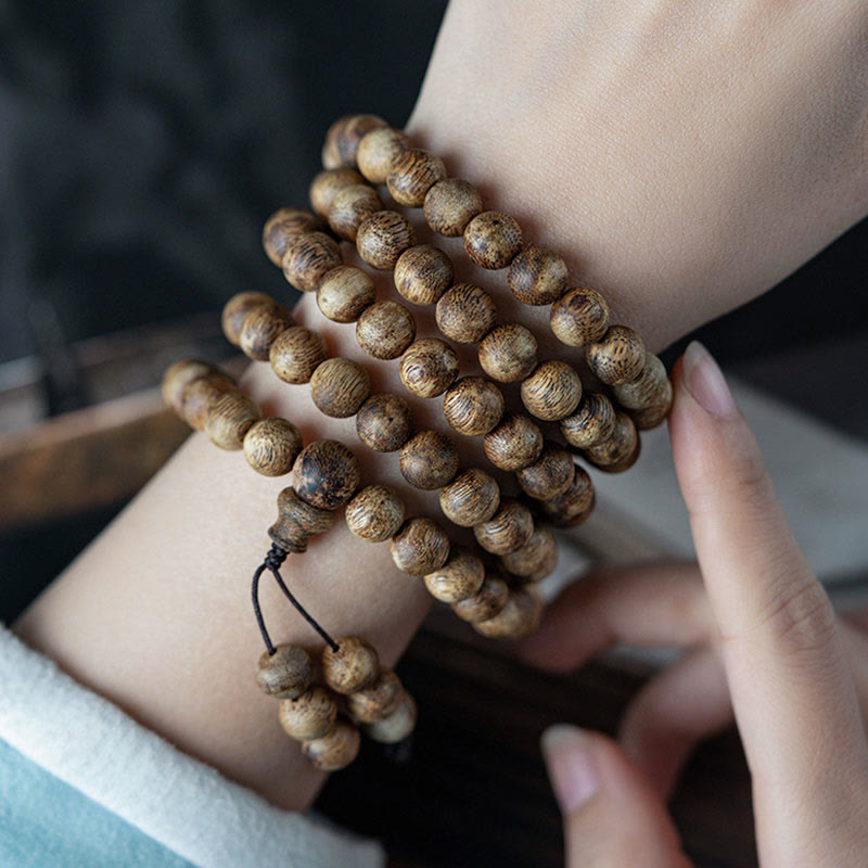 Karma Stone 108 Mala Beads Hainan White Qinan Agarwood Calm Strength Bracelet