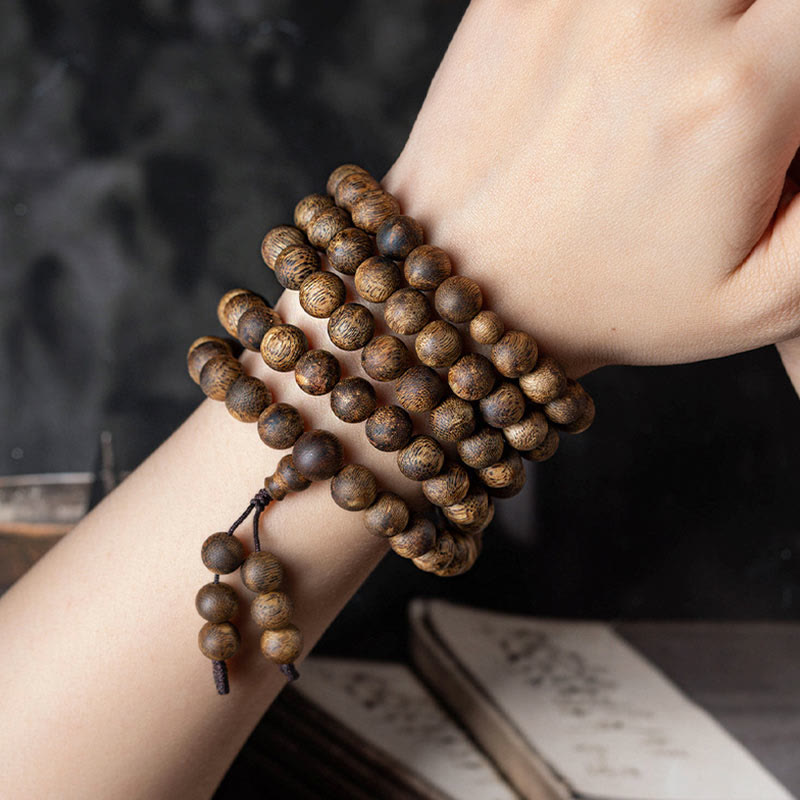 Karma Stone 108 Mala Beads Hainan White Qinan Agarwood Calm Strength Bracelet