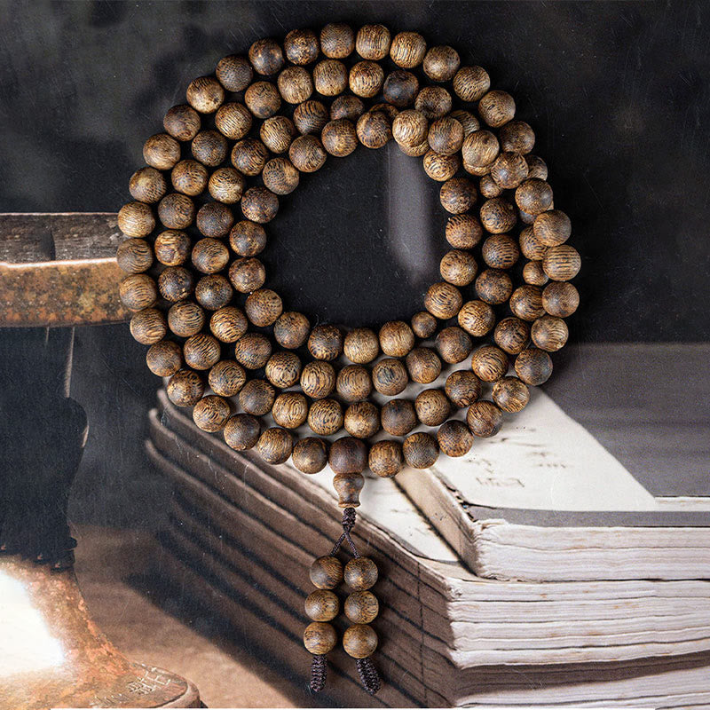 Karma Stone 108 Mala Beads Hainan White Qinan Agarwood Calm Strength Bracelet