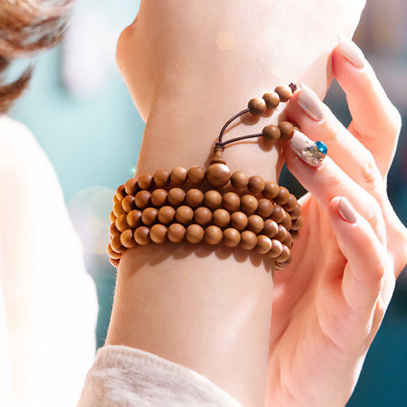 Karma Stone Mysore Sandalwood Wood Bead Healing Mala Bracelet