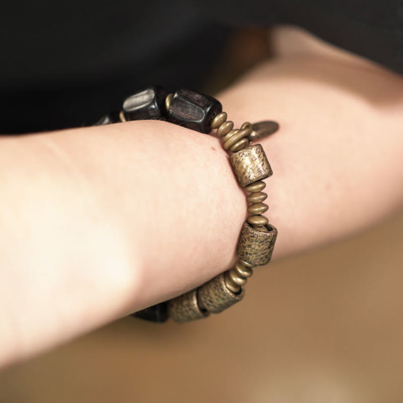 Karma Stone Vintage Peace Ebony Wood Copper Beads Wooden Jewelry Spiritual Bracelets