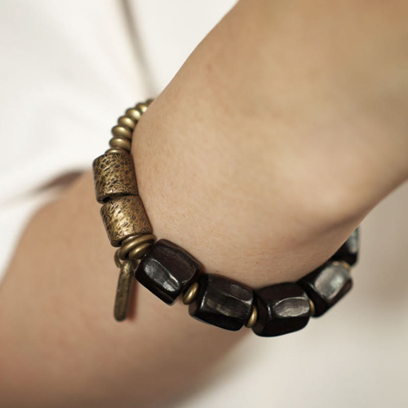 Karma Stone Vintage Peace Ebony Wood Copper Beads Wooden Jewelry Spiritual Bracelets