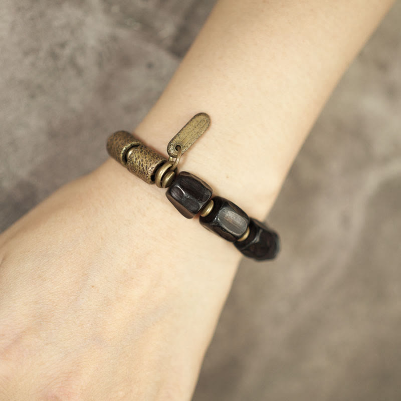 Karma Stone Vintage Peace Ebony Wood Copper Beads Wooden Jewelry Spiritual Bracelets