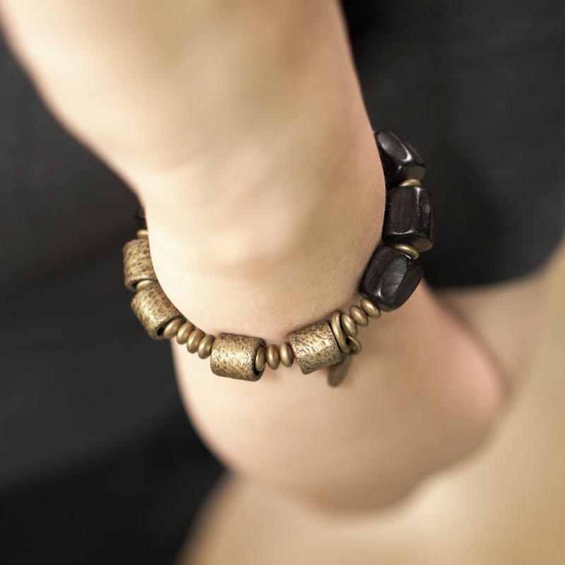 Karma Stone Vintage Peace Ebony Wood Copper Beads Wooden Jewelry Spiritual Bracelets
