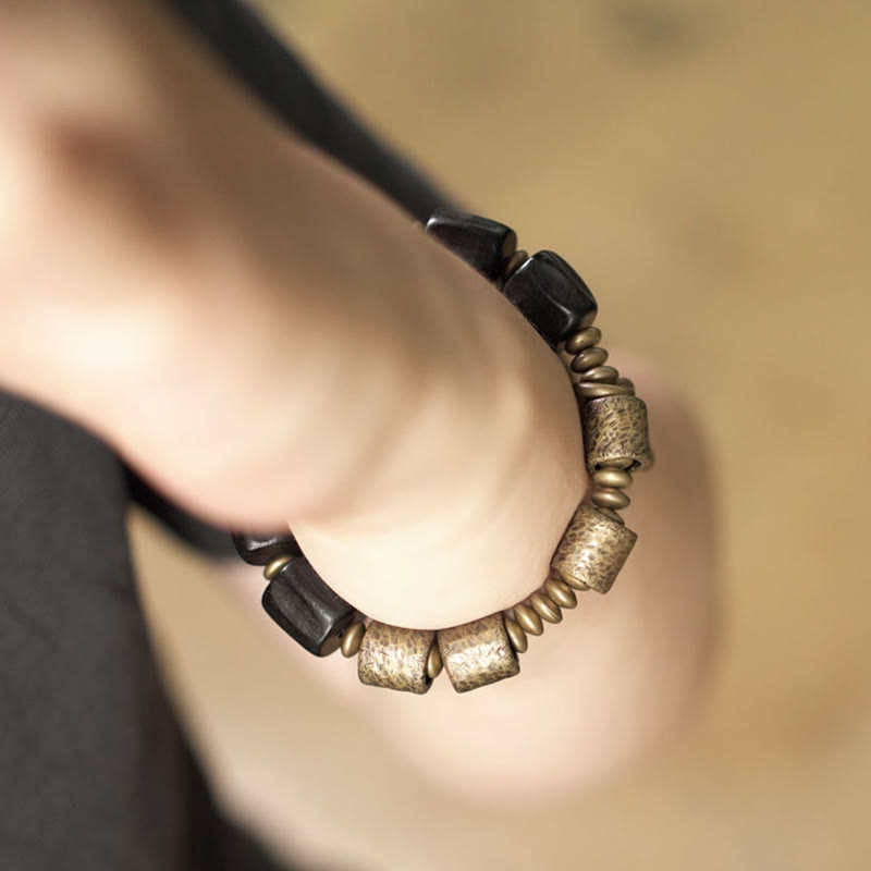 Karma Stone Vintage Peace Ebony Wood Copper Beads Wooden Jewelry Spiritual Bracelets