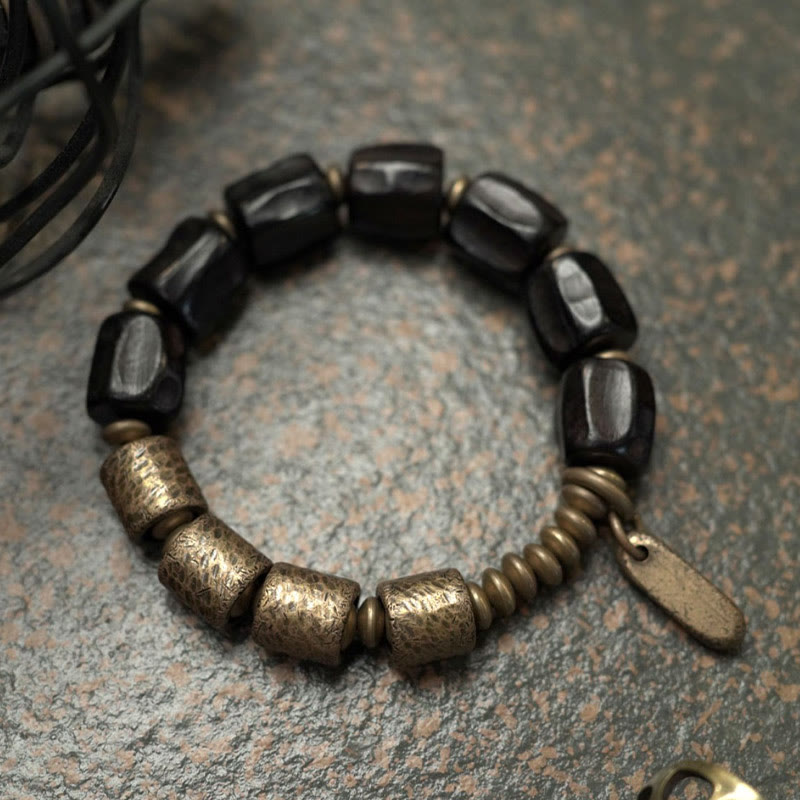Karma Stone Vintage Peace Ebony Wood Copper Beads Wooden Jewelry Spiritual Bracelets