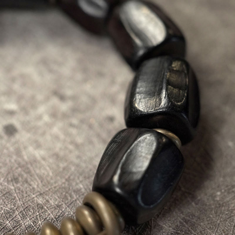 Karma Stone Vintage Peace Ebony Wood Copper Beads Wooden Jewelry Spiritual Bracelets
