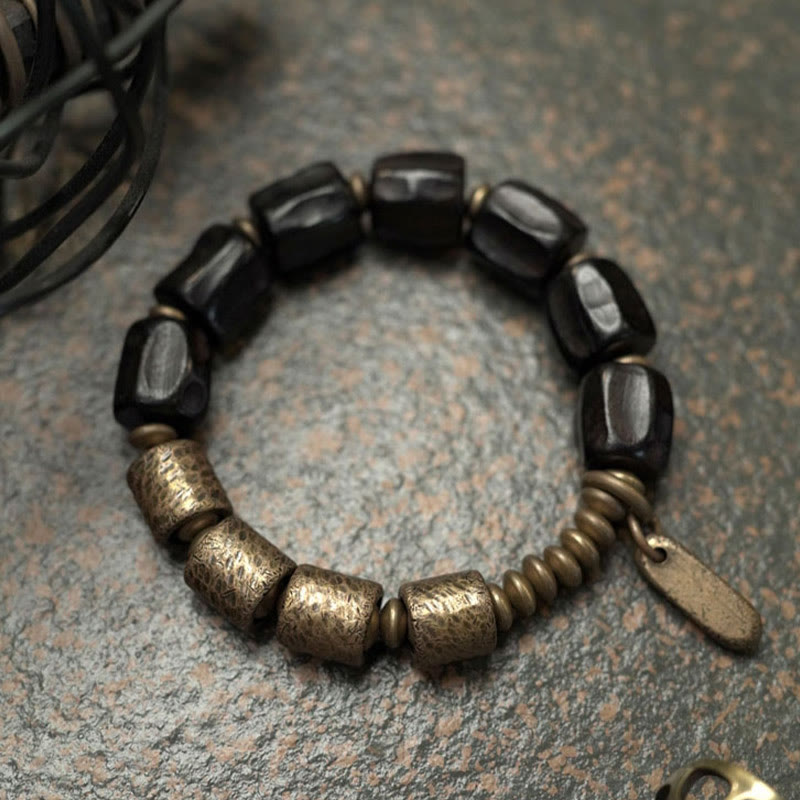 Karma Stone Vintage Peace Ebony Wood Copper Beads Wooden Jewelry Spiritual Bracelets