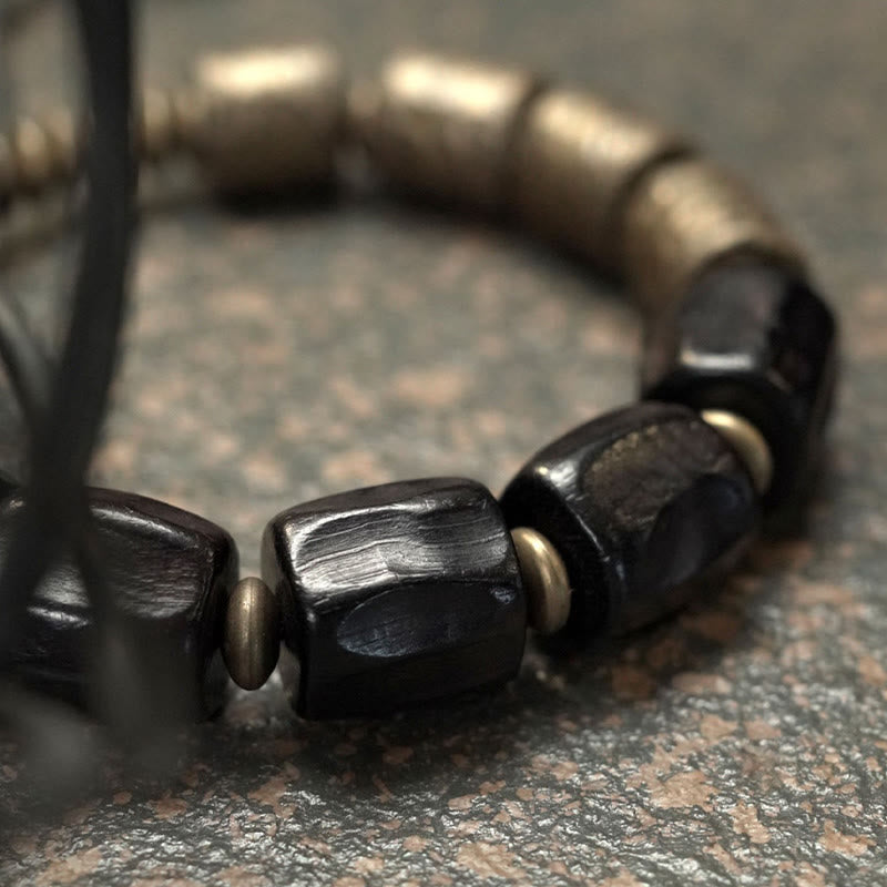 Karma Stone Vintage Peace Ebony Wood Copper Beads Wooden Jewelry Spiritual Bracelets