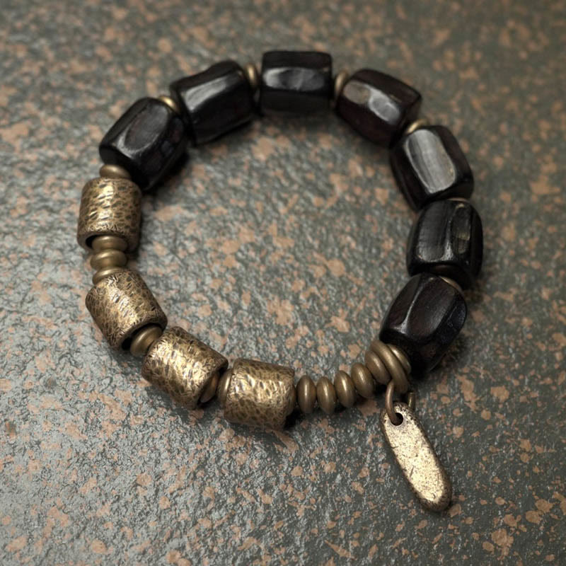 Karma Stone Vintage Peace Ebony Wood Copper Beads Wooden Jewelry Spiritual Bracelets