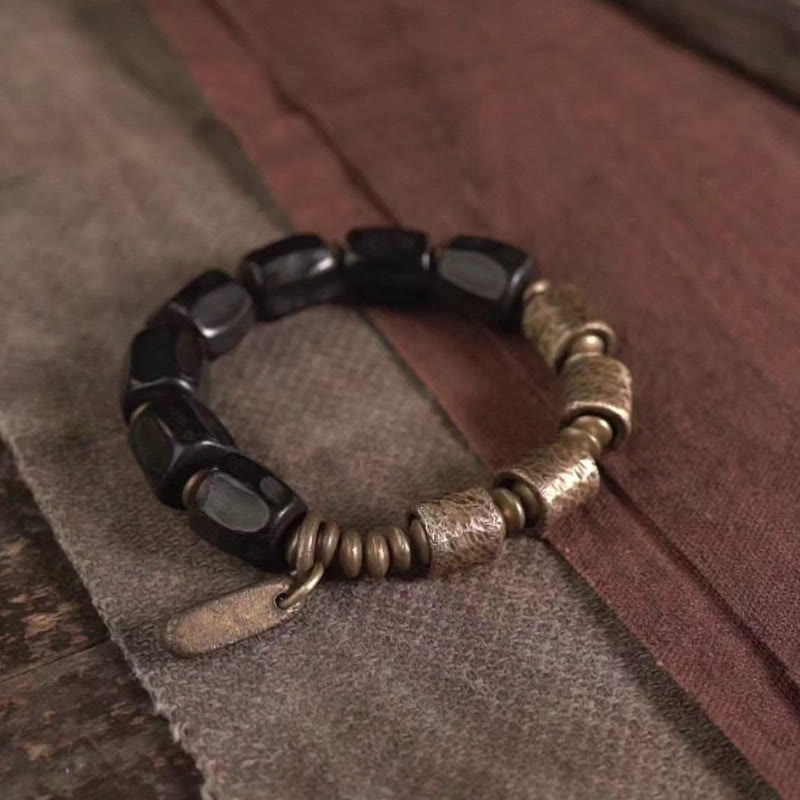 Karma Stone Vintage Peace Ebony Wood Copper Beads Wooden Jewelry Spiritual Bracelets
