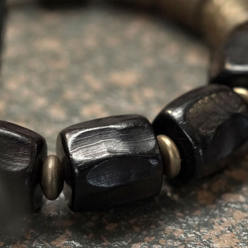 Karma Stone Vintage Peace Ebony Wood Copper Beads Wooden Jewelry Spiritual Bracelets