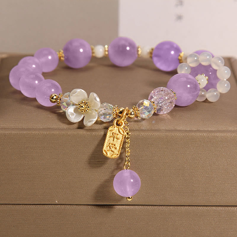 Karma Stone Natural Blue Crystal Amethyst Chalcedony Flower Healing Bracelet