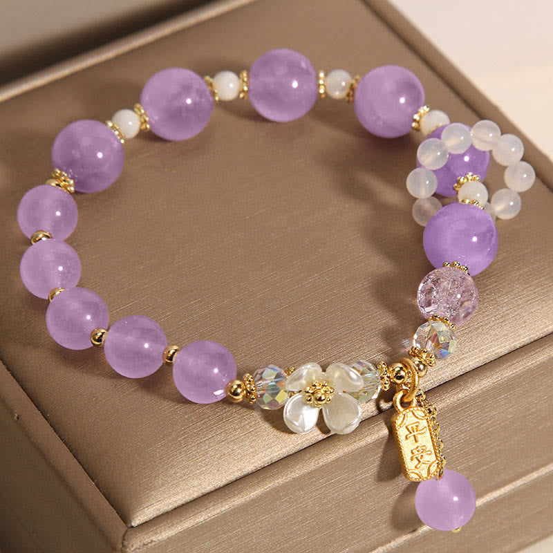 Karma Stone Natural Blue Crystal Amethyst Chalcedony Flower Healing Bracelet